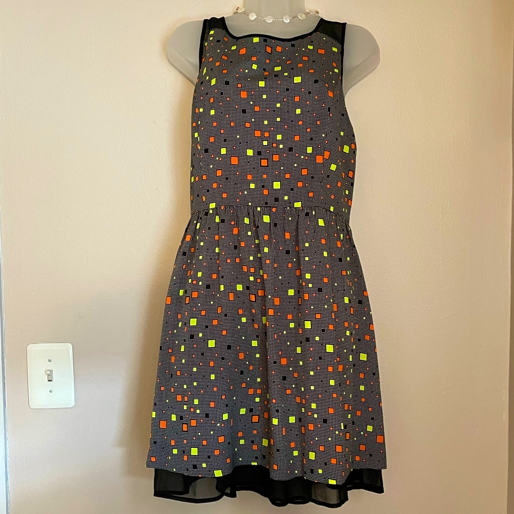 NWT Eric + Lani Double Layer Mod Retro Neon Geometric Print Dress XL